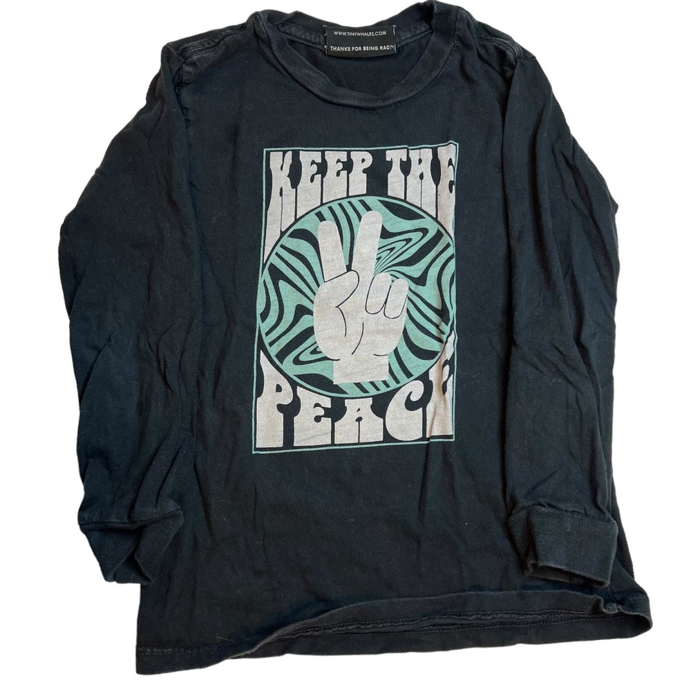 Tiny Whales Keep The Peace Long Sleeve Tee Black Size‎ 4